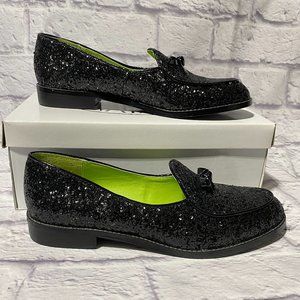 New STEVE MADDEN 4 THE COOL PEOPLE Black GLITTER Oxfords Loafers Retail $110